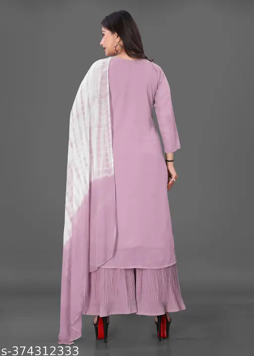 Diamond-embroidered georgette Kurta Sharara set with dupatta, women's festive wear, India