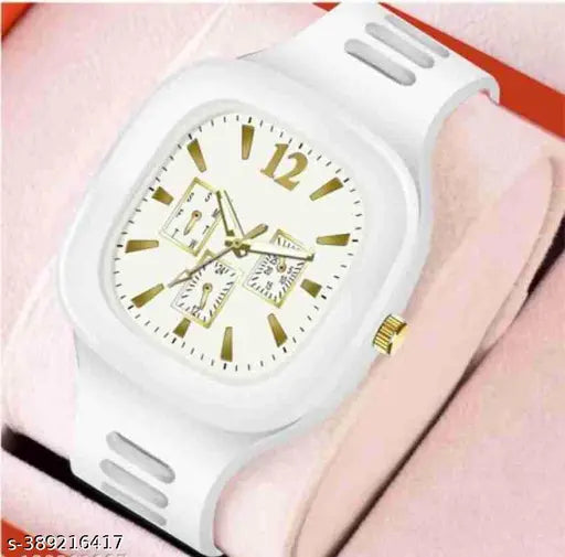 Black and white rubber-strapped analog watch for kids, ideal for parties and casual wear, dual color design