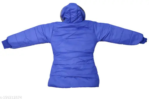 Stylish nylon hoodie padded jacket for babies, solid color design, sizes 6-12M, 18-24M, 1-2Y, 2-3Y. Adorable baby wear on display