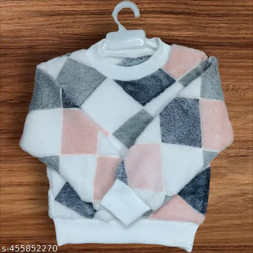 Wool colorblocked sweater, ideal for winter and casual parties. Soft fabric keeps baby warm." (115 characters)