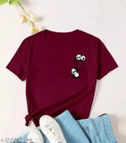 Women's cotton blend round neck Pocket Panda t-shirt pack of 2 with jeans, XS, S, M sizes, printed design