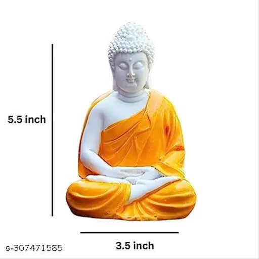 Handcrafted polyresin Orange & White Buddha statues, premium 5.5-inch meditation figurines set (2 pack) from India