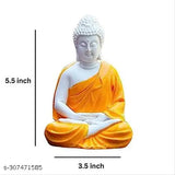 Handcrafted polyresin Orange & White Buddha statues, premium 5.5-inch meditation figurines set (2 pack) from India