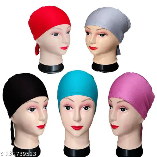 Cotton canvas hijab cap pack of 5, solid design head wrap for modesty and style from India