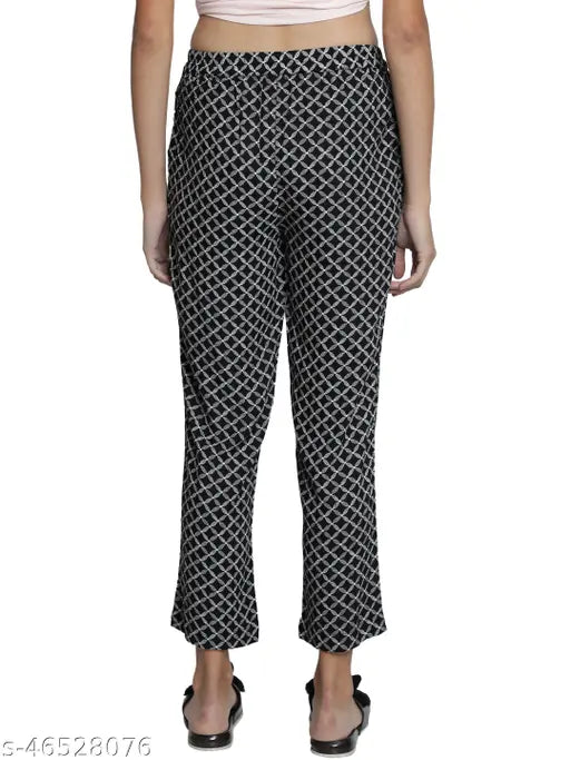 Rayon monochrome printed maxi-length pyjama, geometric print, comfortable for all ages
