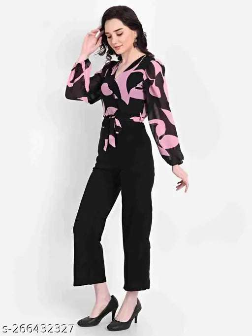 Georgette printed net jumpsuit, long sleeves for women, Rawari Fashion, India