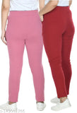 Pink & Red cotton blend solid stretchable jeggings pack of 2 for women, perfect for everyday use with stylish tops. Mid-waist design, wide elasticated waistband, and pockets. Available sizes: 26 (waist 26in, length 37in), 28, 30, 32, 34, 36, 38 (India)