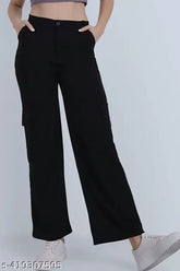 Women's solid Lycra cargo trousers, straight fit and available in sizes 26, 28, 30, 32 (waist 26/28/30/32, length 36/37/38/39, hip 38/40/42/44), made in India