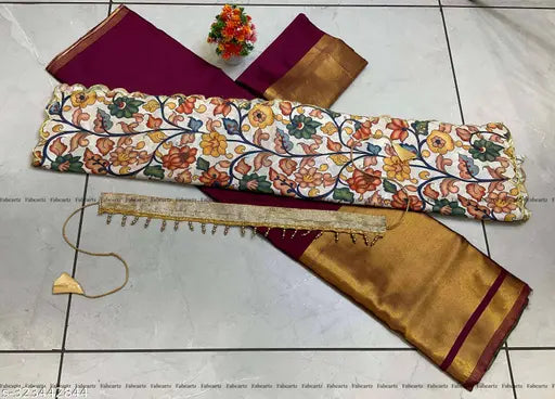 Trendy art silk South Indian half saree set, unstitched choli and dupatta with embroidered details, 40in waist, 3.6m length, lace-edged belt included, ready to ship from India