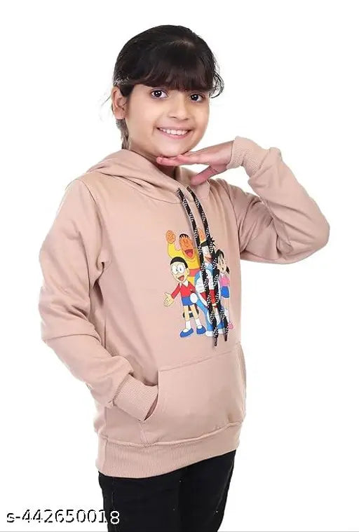 Soft cotton girls winter hoodie with printed Doraemon design, perfect for chilly days and layering