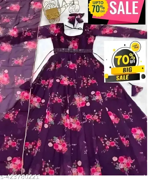 Multicolor georgette party gown with dupatta for women's evening wear, Indian-inspired design