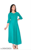 Rayon Anarkali kurti with bell sleeve, single color, three-quarter sleeves, women's regular wear on low price, Indian origin