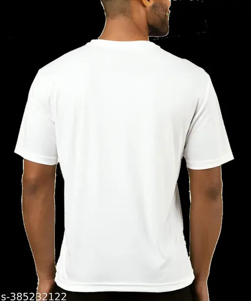 White printed polyester kids' T-shirt with stylish design, short sleeves, and comfortable fit for everyday wear