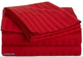 Plain solid satin stripes cotton double bedsheet & pillow covers - superfine, summer-ready adult bedding from India