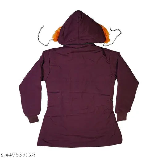 Stylish woolen fur jacket for girls, waterproof hoodie with full sleeves and regular fit, premium polyester construction in nylon net, perfect for winter wear and casual outings