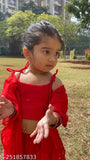 Kids poly georgette sharara and crop top set with frilled duppatta in various sizes, Indian traditional attire for kids on display