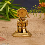 Brass Hanuman Idol, religious strength figurine, Hindu deity showpiece, 7.5cm x 10cm x 5cm size, India origin