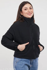 Polycotton full sleeves oversized bomber jacket for women, solid pattern, free size (bust 40in, length 21in), trendy fashion accessory