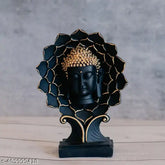 Black and golden polyresin Buddha statue on lotus, decorative showpiece (26 cms). Elegant indoor/outdoor art deco piece ideal for home or office decoration