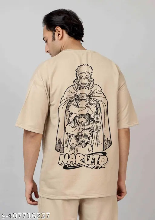 Classy Naruto printed oversized cotton T-shirt for men, loose fit, baggy style, Naruto anime print, available in various colors