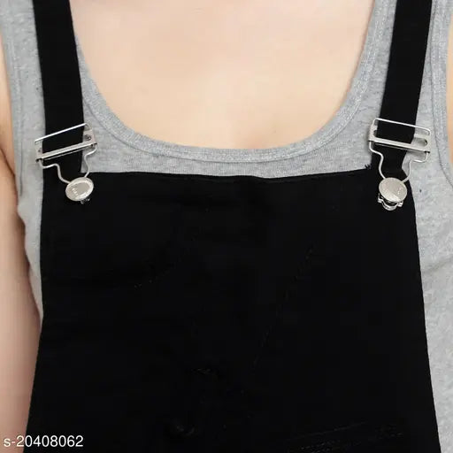 Stylish denim dungaree jumpsuit for women, solid pattern, available in L, XL, and XXL sizes