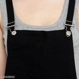 Stylish denim dungaree jumpsuit for women, solid pattern, available in L, XL, and XXL sizes