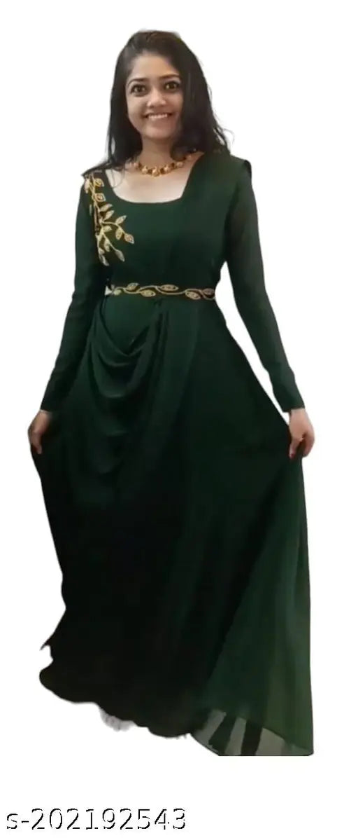 Embroidered Georgette Long Sleeve Dress - Indian Handvaek