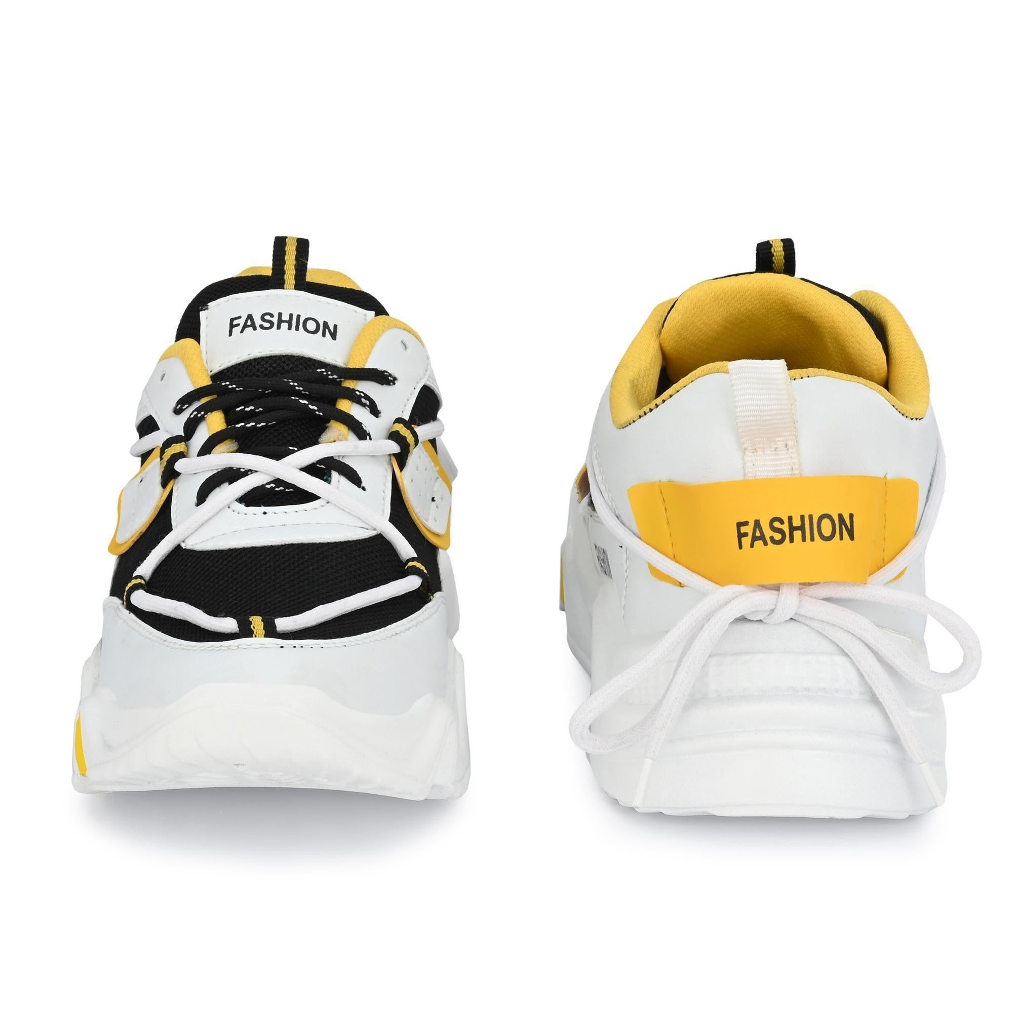 Yellow synthetic leather sports shoes, lightweight and fashionable for activewear