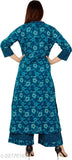 Cotton Kurta & Palazzo Set - Printed Net, Three-Quarter Sleeves, India-Origin