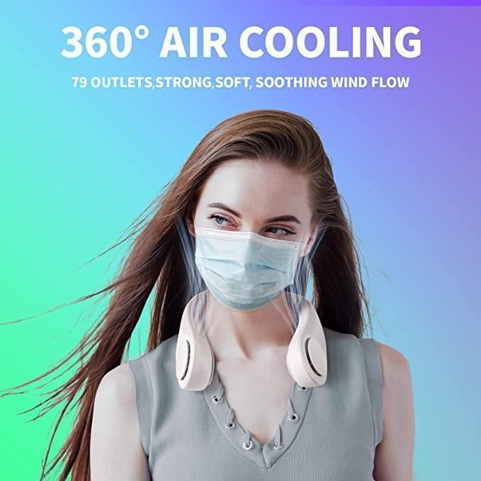 Rechargeable bladeless neck fan in plastic, portable for summer comfort