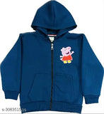 Cotton Peppa girls hoodie with embroidered pattern, long sleeves, zip front, and front pockets. Ribbing at cuffs and hem for a snug fit. Available in sizes 2-3 years, 3-4 years, 4-5 years, 5-6 years, 6-7 years, 7-8 years, 8-9 years, and 9-10 years. Made in India