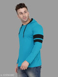 Teal cotton blend hood neck long sleeves t-shirt by Blisstone, ideal for casual wear with jeans and sneakers