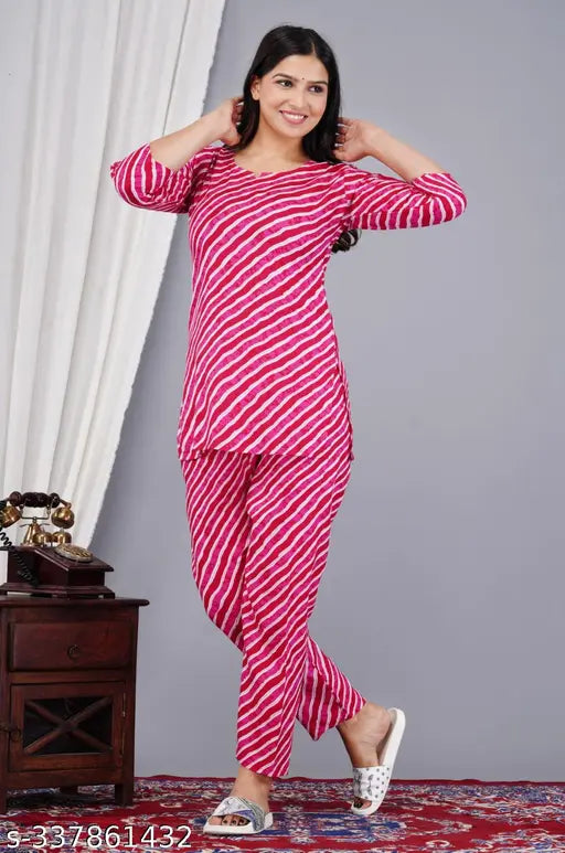 Vanshi Rayon Lahriya Pattern Nightsuit for Women, limited edition premium cotton sleepwear set, Indian origin