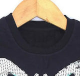 Black cotton blend girls' sweatshirt & hoodie, long sleeves with embroidered net pattern. Pack of 1, suitable for 2-3 years and 7-8 years. Made in India