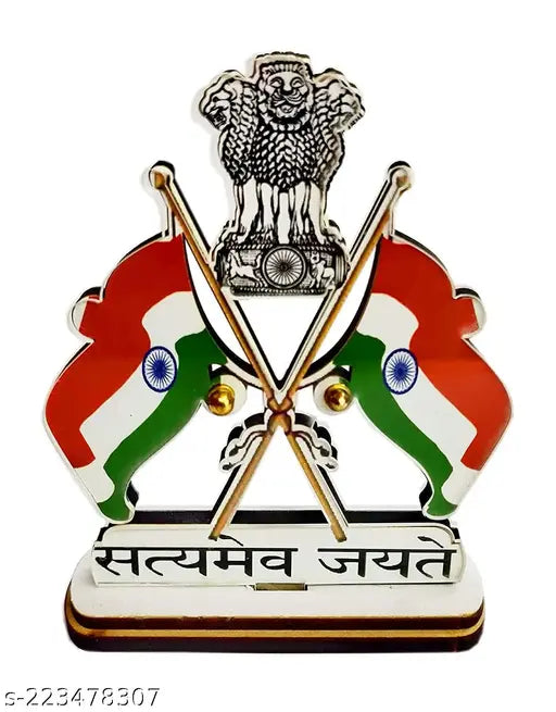 Multi-colored Pepino Awesome cross flag with Ashoka, Indian dashboard symbol stand for car or office