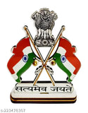 Multi-colored Pepino Awesome cross flag with Ashoka, Indian dashboard symbol stand for car or office