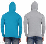 Aqua blue cotton blend hoodies pack 2, men's solid style for casual outings