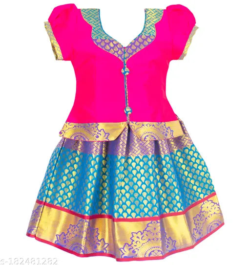 Red & gold cotton lehenga choli set, Latest Original Saranya Double Rich Pattu Pavadai, traditional Indian festive wear