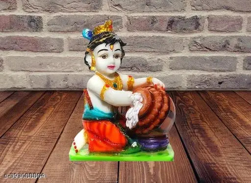 Indian 5cm Krishna Makhan Chor Idol, religious figurine for table decor