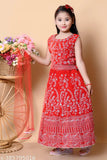 Embroidered velvet lehenga choli set with net dupatta, long sleeves, self-design, unstitched. Indian traditional wear for girls aged 3-16 years