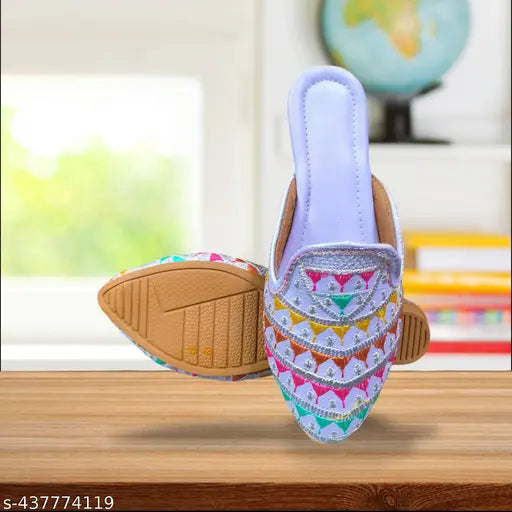 Purple embellished net PVC slip-on sleeper, India-made footwear in multiple sizes from IND-4 to IND-9