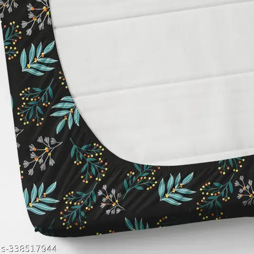 Elastic fitted double bedsheet with 2 pillow covers (90x90 inch, 78 x 72 inch elastic), multi-color cotton blend, botanical print, 250 thread count. Ideal for adult use in summer, machine washable