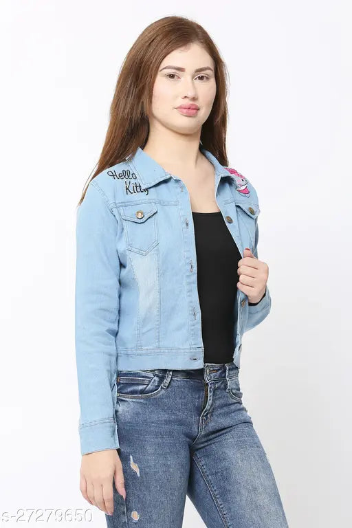 Women's denim jackets from Buccly, available in S, M, L, and XL sizes. Made in India