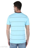 Round neck striped cotton t-shirt for men, short sleeves, printed pattern, size S (38in chest, 26.5in length), made in India