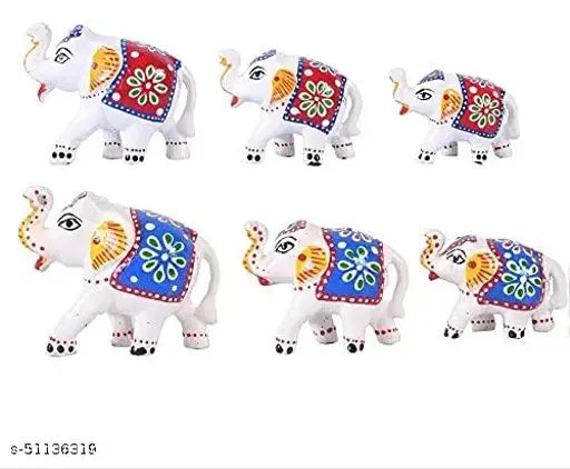 Red-green ceramic elephant figurine set, intricately handcrafted and adorned with mineral beads for home decor