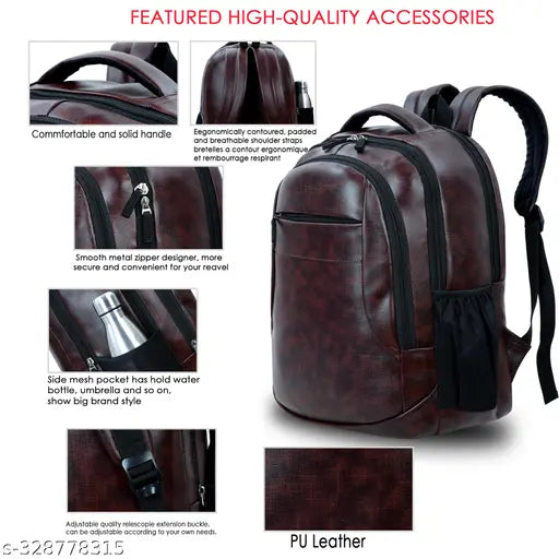 35L waterproof leather net laptop backpack, spacious and durable for teens & students, versatile design for school & life