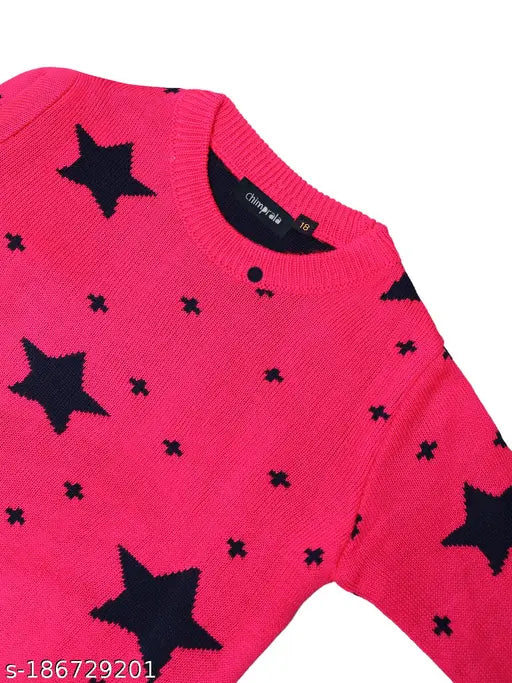 Woolen sweaters for girls, printed pattern, long sleeves, winter wear, CHIMPRALA brand