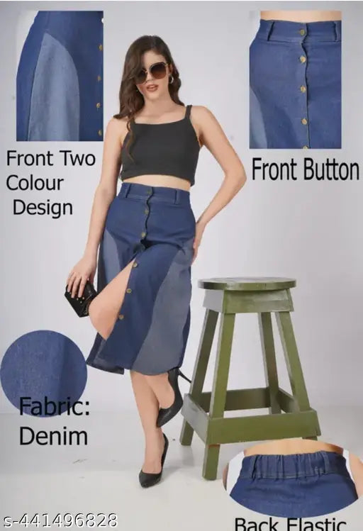 Dark denim colorblocked skirt, India-made, size 28/30/32