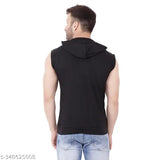 Black cotton blend sleeveless hooded t-shirt by Blisstone, ideal for casual outfits