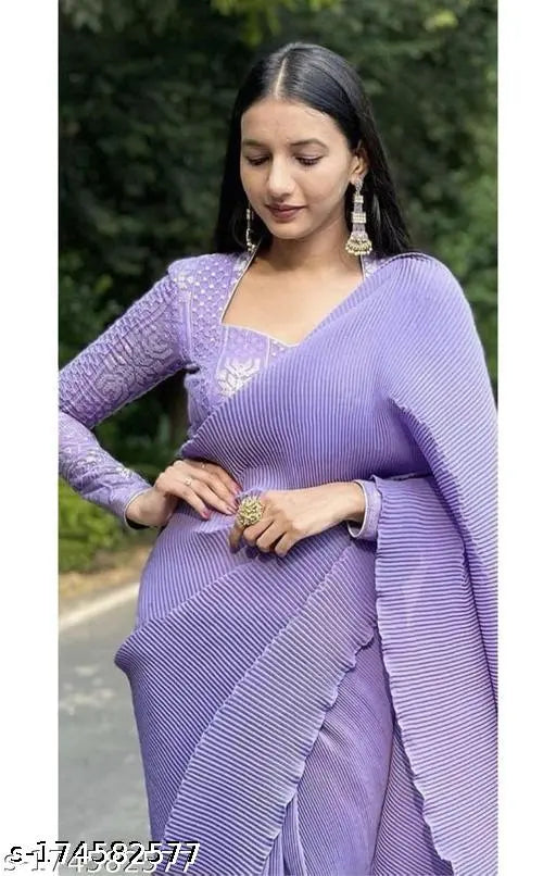 Georgette self-design embellished net Indian saree with running blouse, free size, length 5.5m and blouse 0.8m